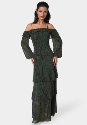 Long Sleeve Off the Shoulder Tiered Maxi Dress